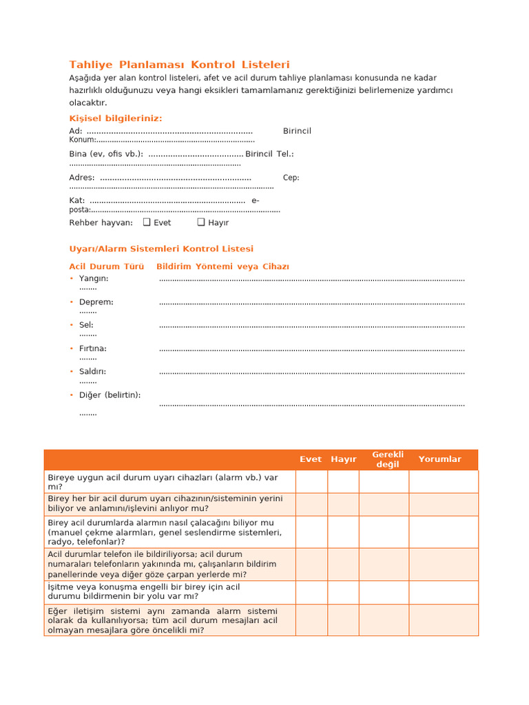 Engelli ADEP Check-List | PDF