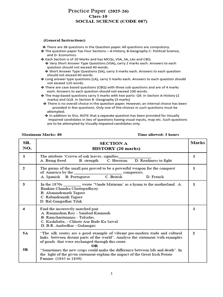 Practice Paper No.4-Social Science | PDF | Banks | Pollution