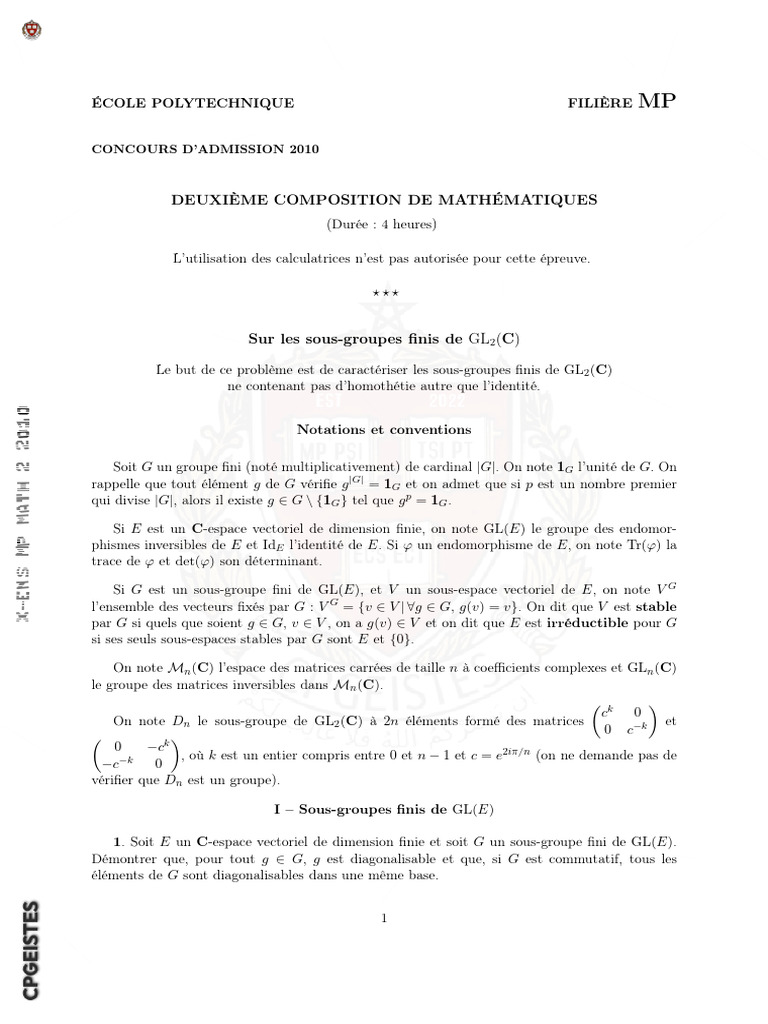 X-Ens MP Math 2 2010 | PDF
