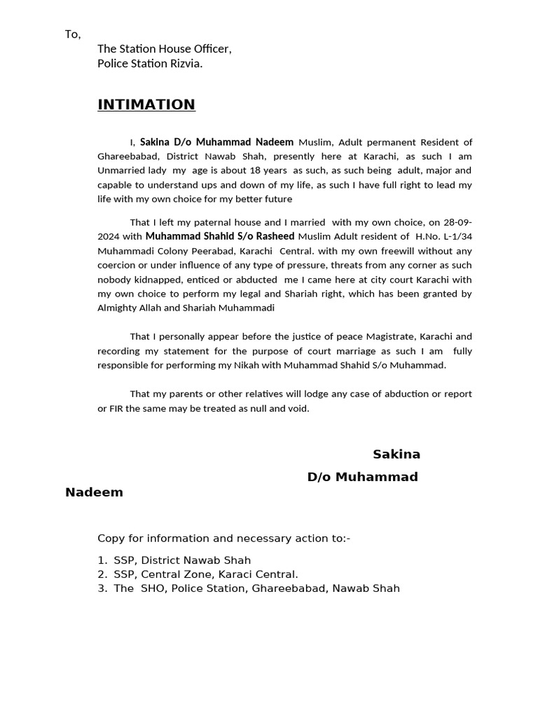 Intimation of Freewill | PDF