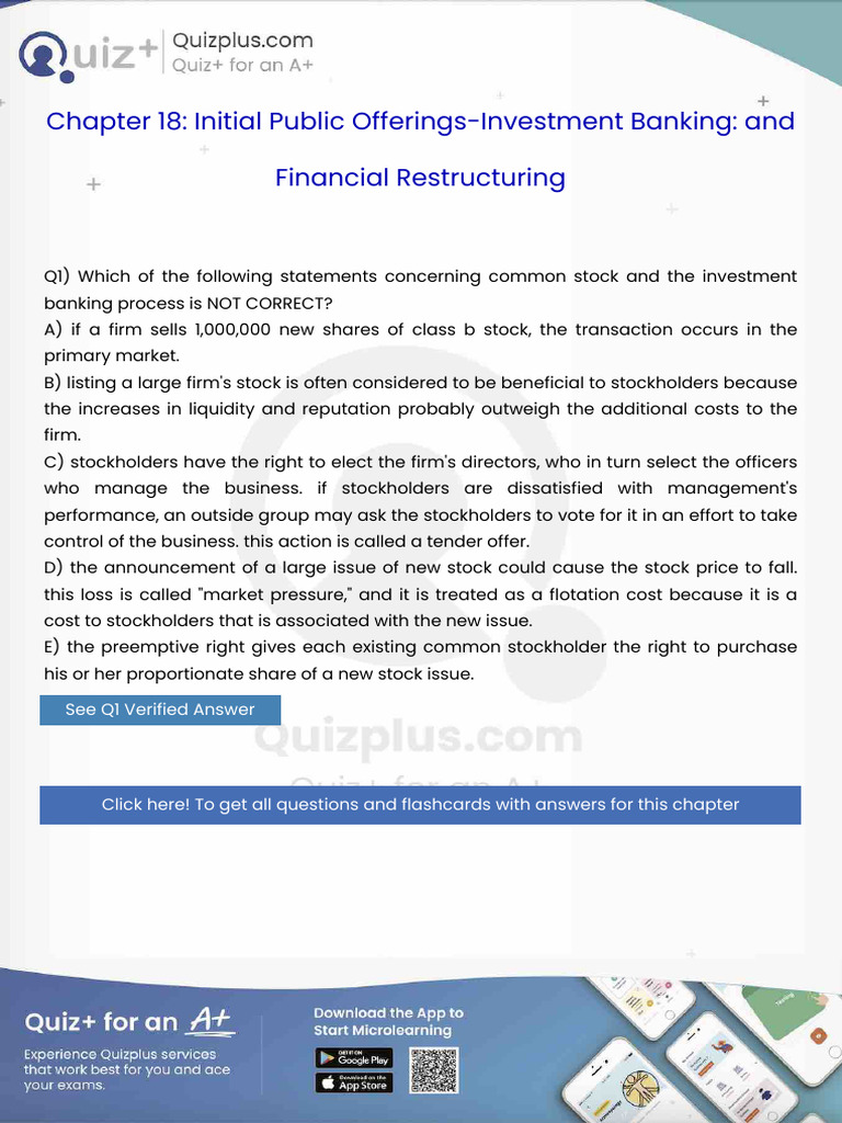 Which of The Following Statements Concerning Common Stock and The ...