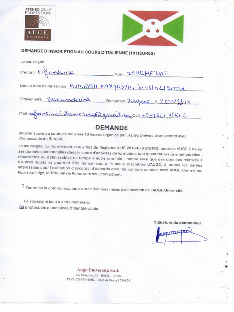 Demande D'inscription | PDF