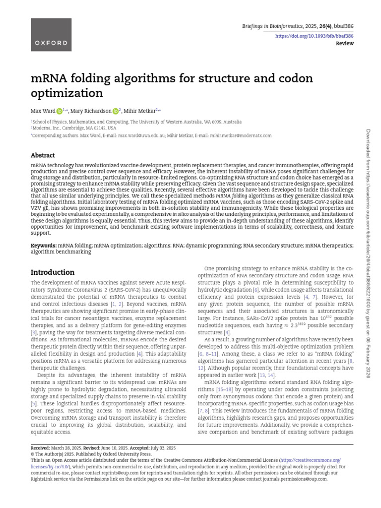 MRNAfolding Algorithms For Structure and Codon | PDF | Messenger Rna | Rna