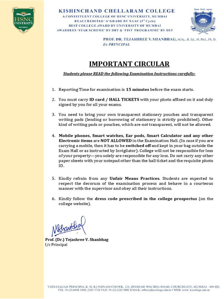 CIRCULAR - Instructions For Students | PDF