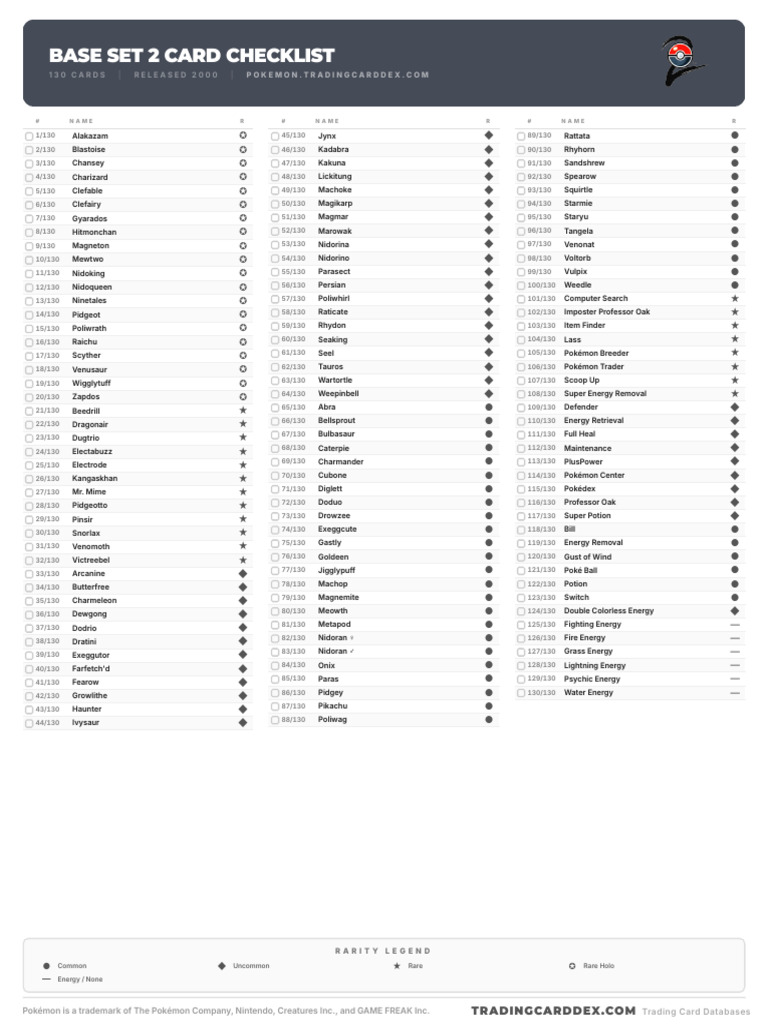 pokemon tcg base set 2 card list Base Set 2- Full Set Conpleted : r/pkmntcgcollections