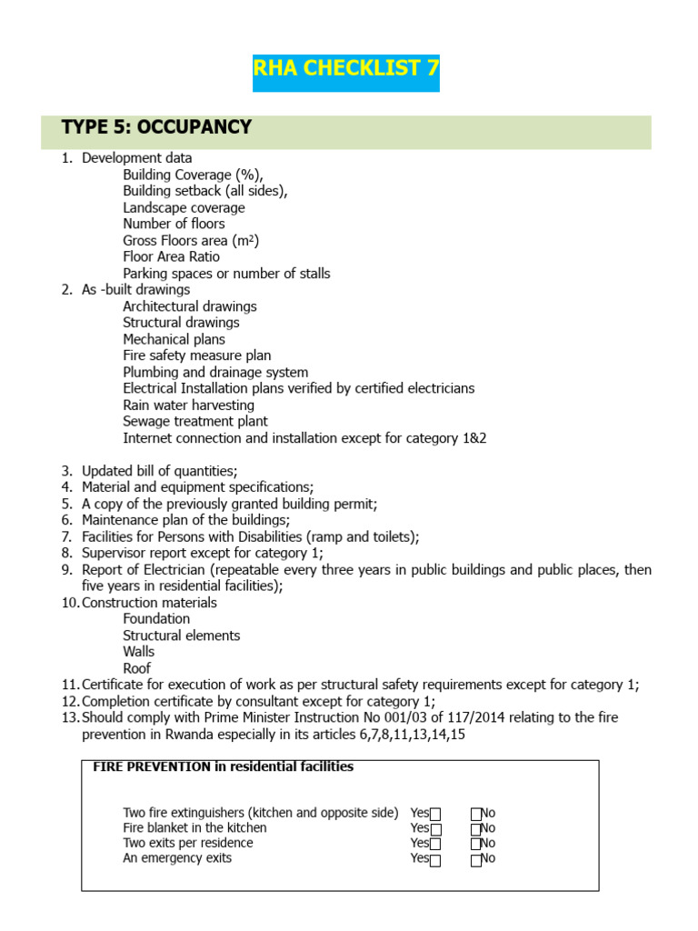 Rha Checklist 7 Requirements Type5, Occupancy Permit Application | PDF ...