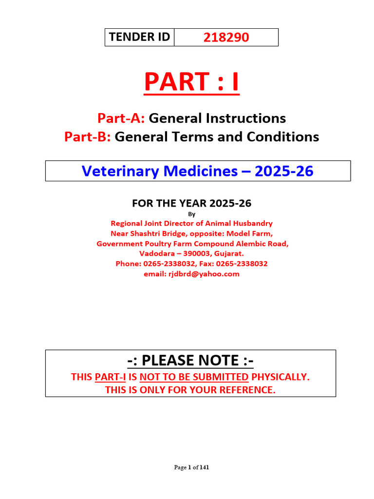 Veterinary Medicine - Tender Document | PDF