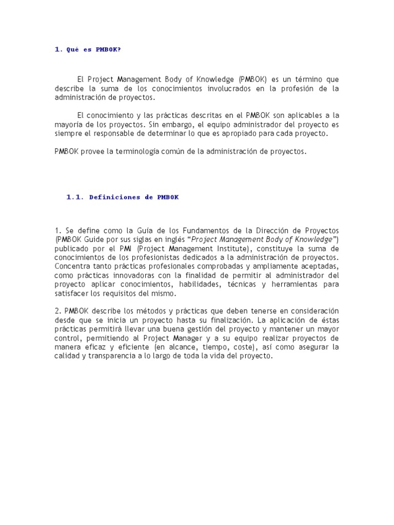 Definición y Estructura del PMBOK | PDF | Gestión de proyectos ...