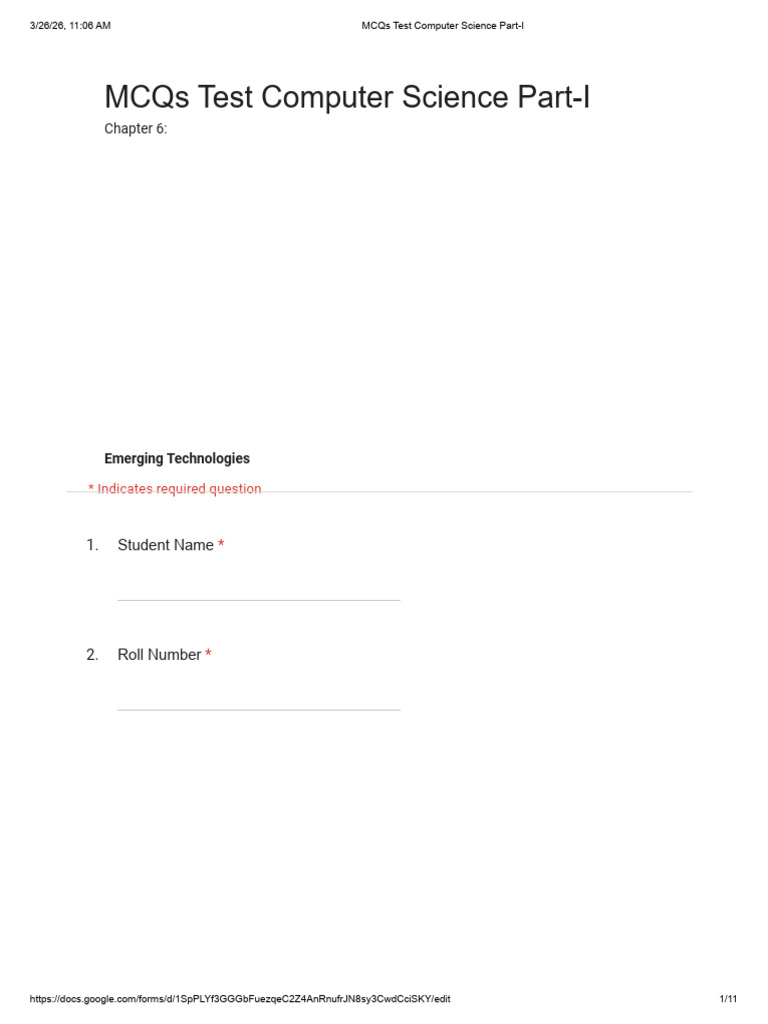 CHP 6 MCQs Test Computer Science Part-I - Google Forms | PDF | Cloud ...