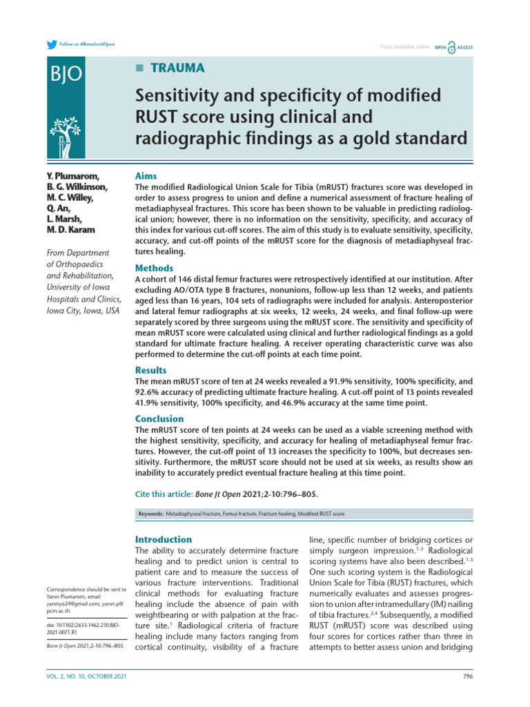 Sensitivity and Specificity of Modified RUST Score Using Clinical and ...