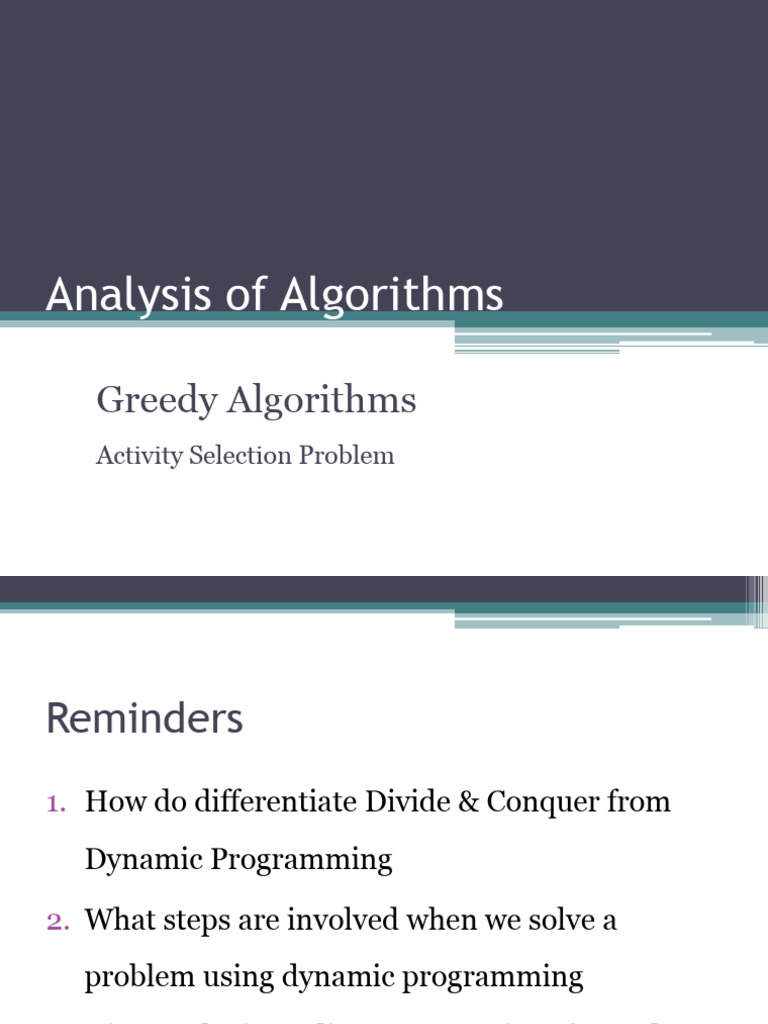 Lecture 16 Greedy Algorithms An Activity Selection Problem | PDF ...