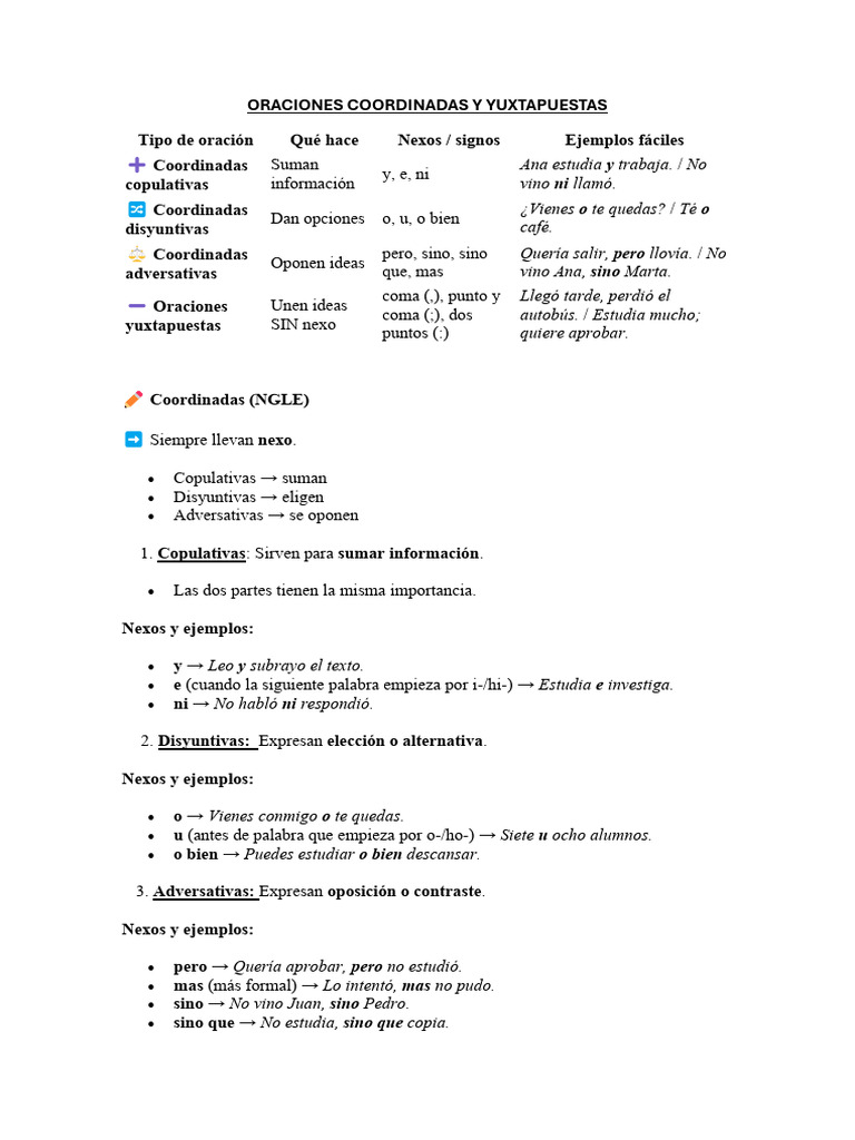 Oraciones Coordinadas y Yuxtapuestas | PDF