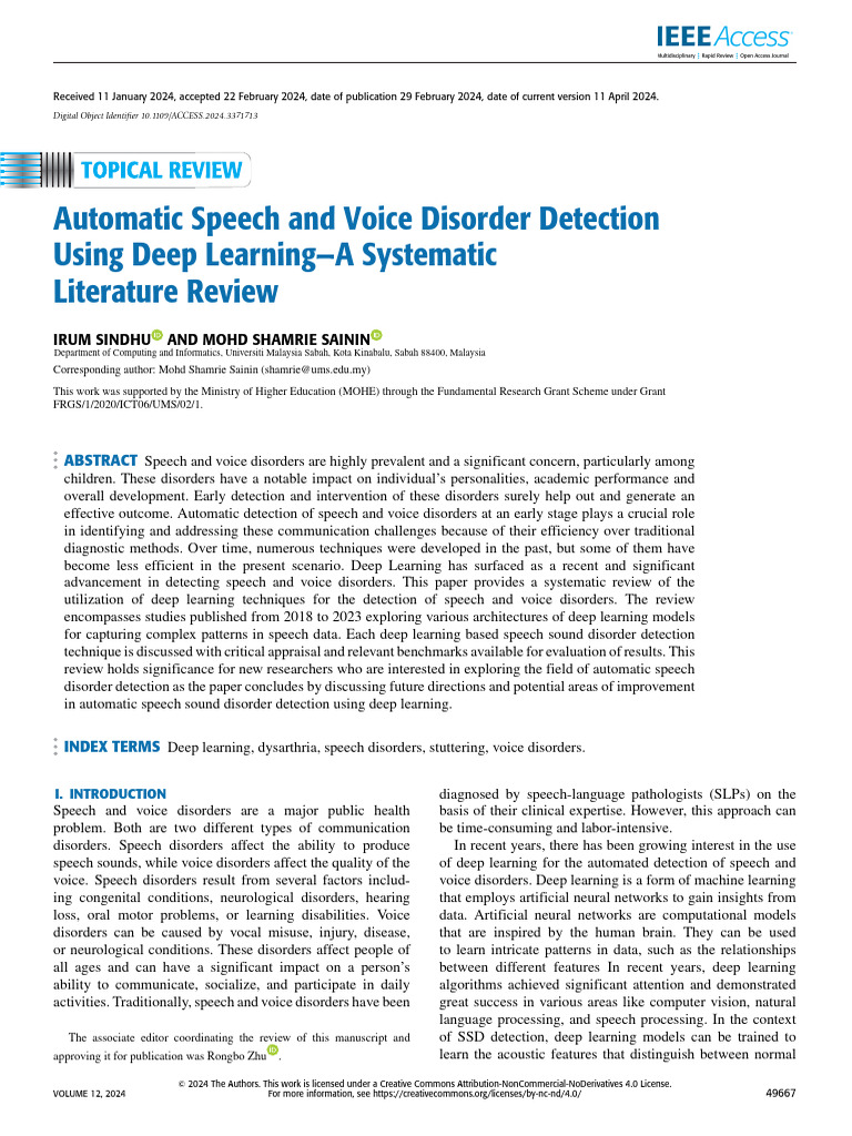 Automatic Speech and Voice Disorder Detection Using Deep LearningA ...