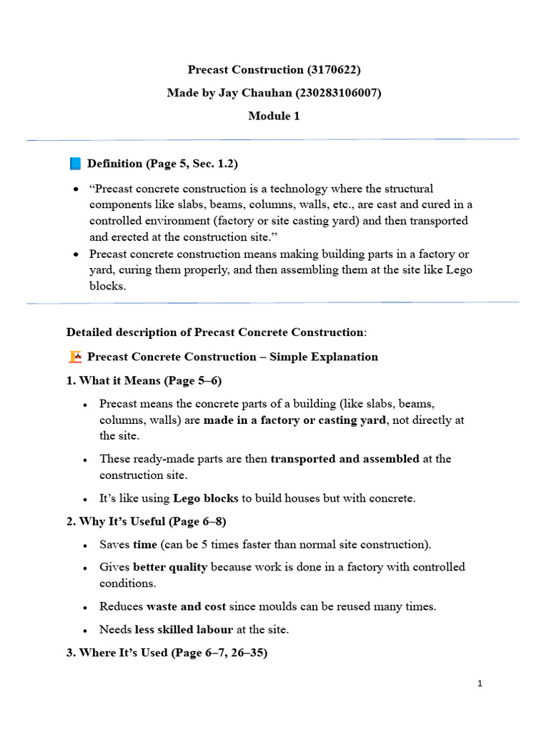 Precast Construction Notes | PDF