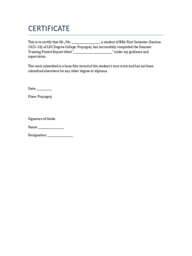 BBA Certificate Acknowledgement | PDF