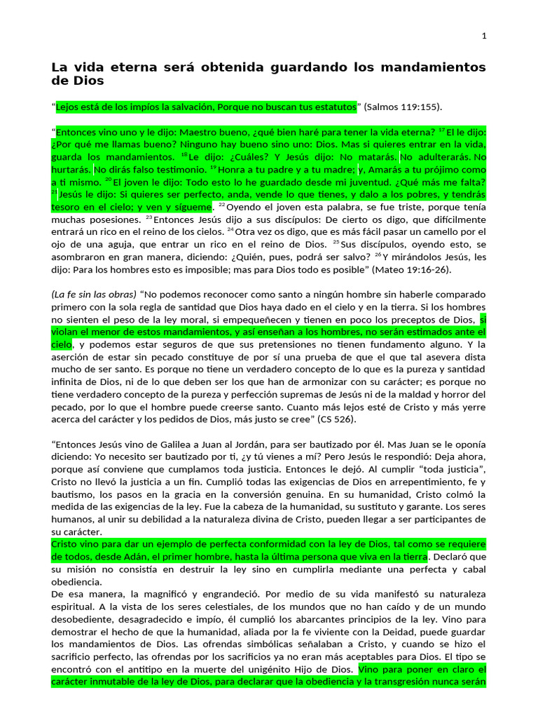 La Vida Eterna Será Obtenida Guardando Los Mandamientos de Dios | PDF