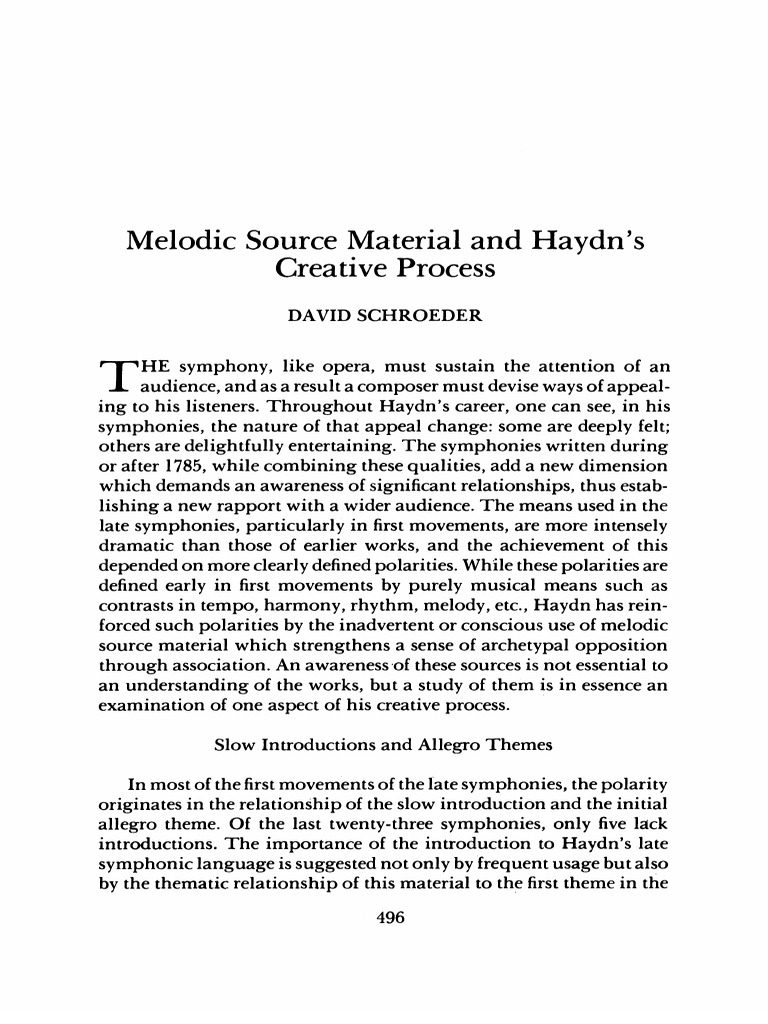 Melodic Source Material and Haydn's Creative Process | PDF