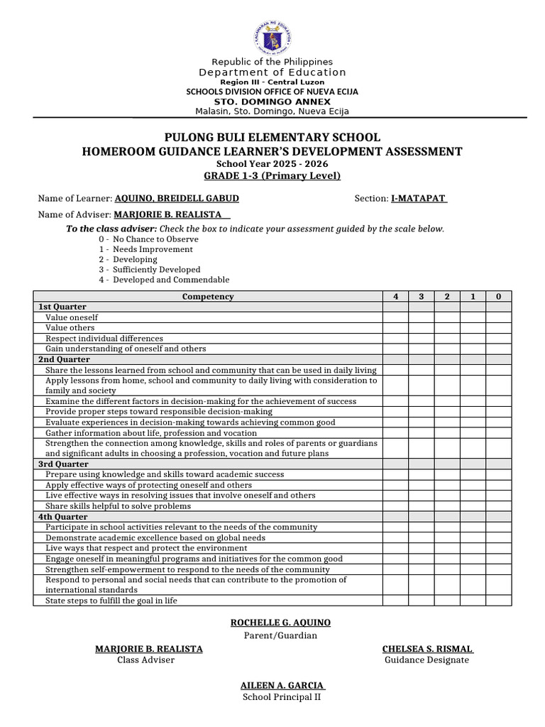Homeroom Guidance Learners Development Assessment 3 | PDF | Learning ...