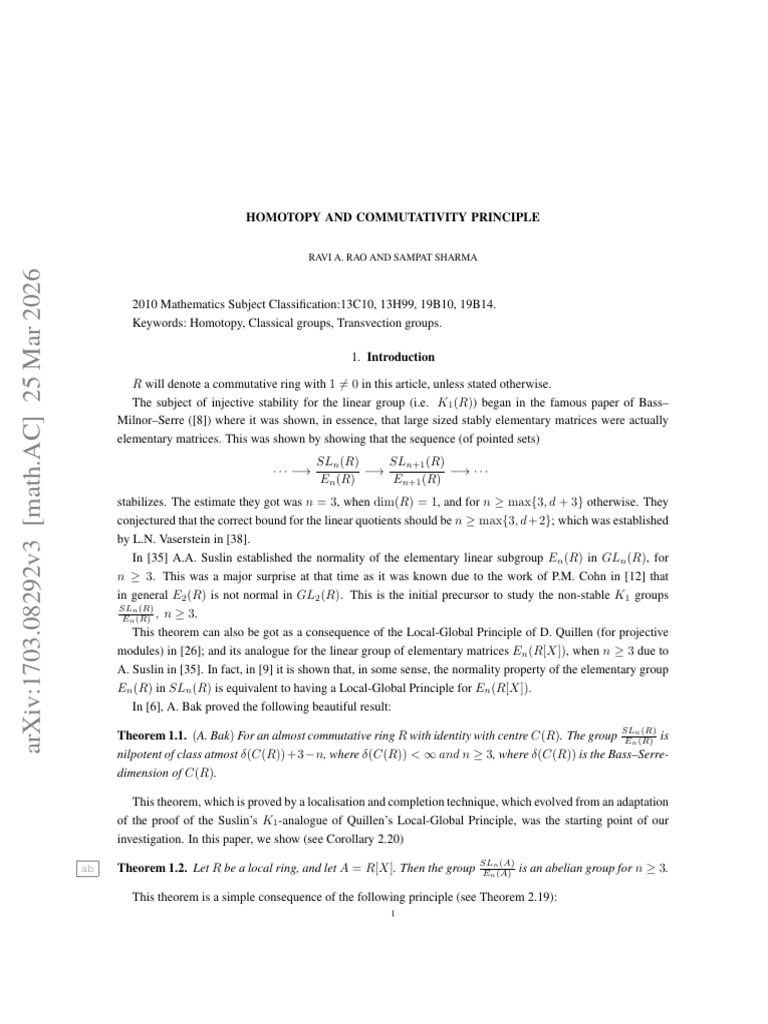 Homotopy and Commutativity Principle - 1703.08292v3 | PDF | Ring ...