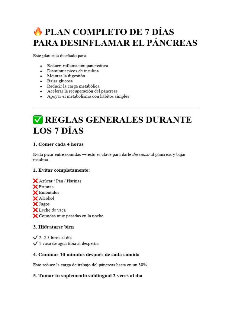 ? Plan Completo de 7 Días para Desinflamar El Páncreas | PDF
