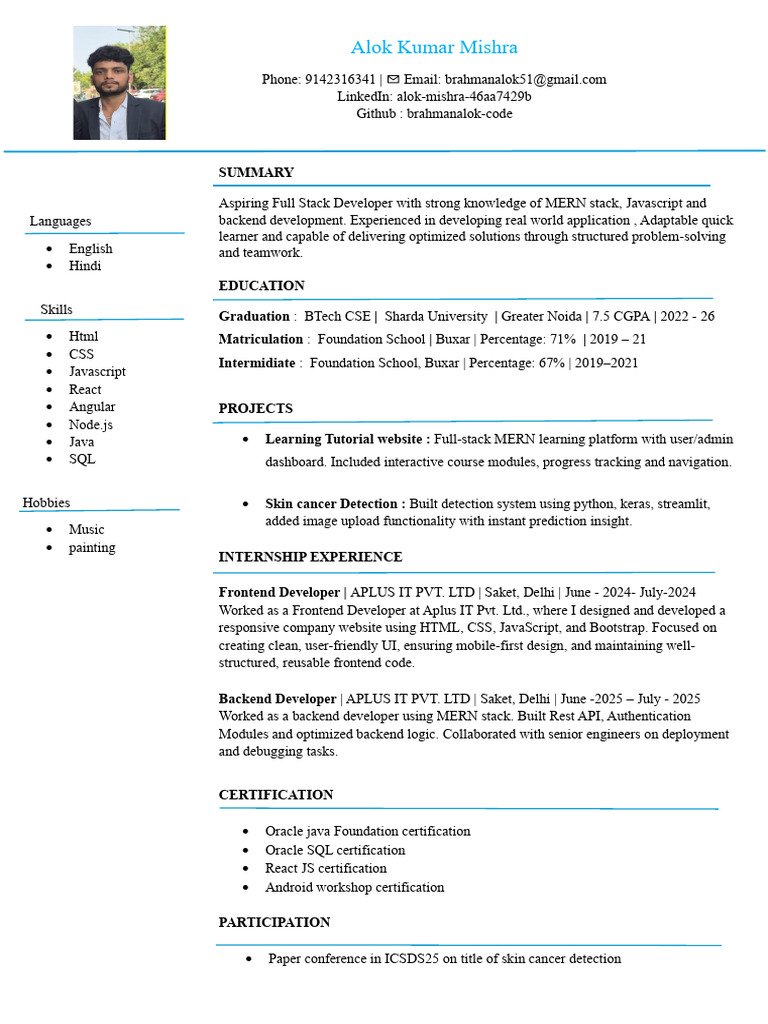 Resume PDF | PDF | Java Script | Computing