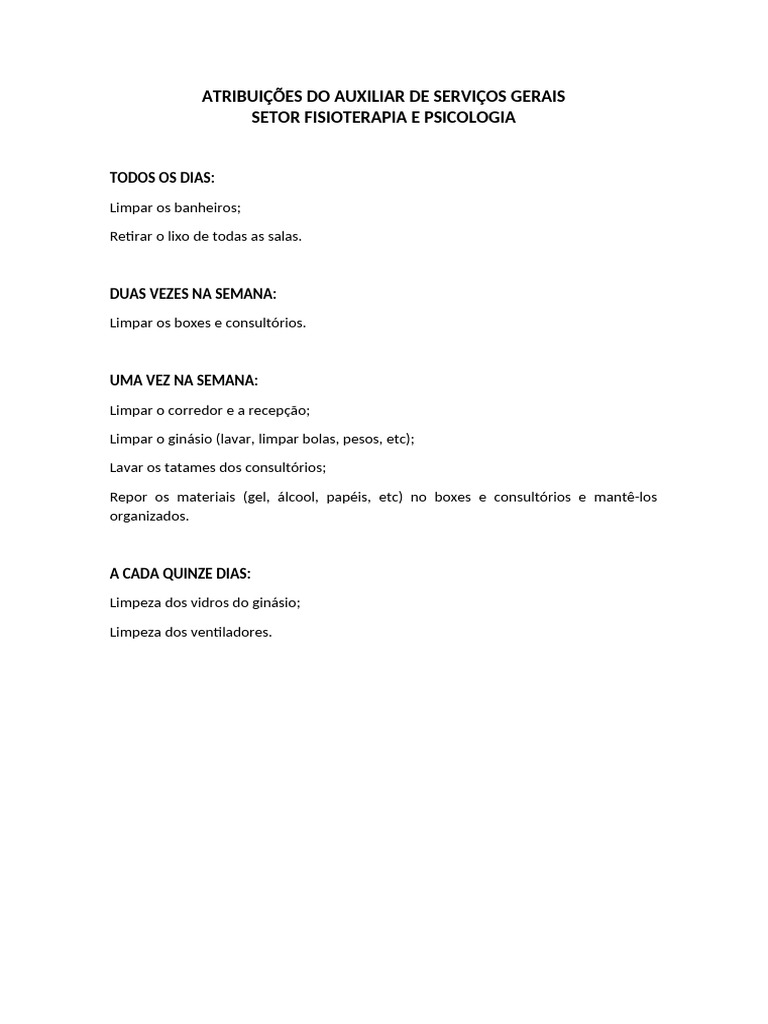 Atribuições Do Auxiliar de Serviços Gerais | PDF