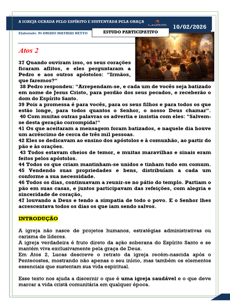 A Igreja Gerada Pelo Espírito e Sustentada Pela Graça | PDF
