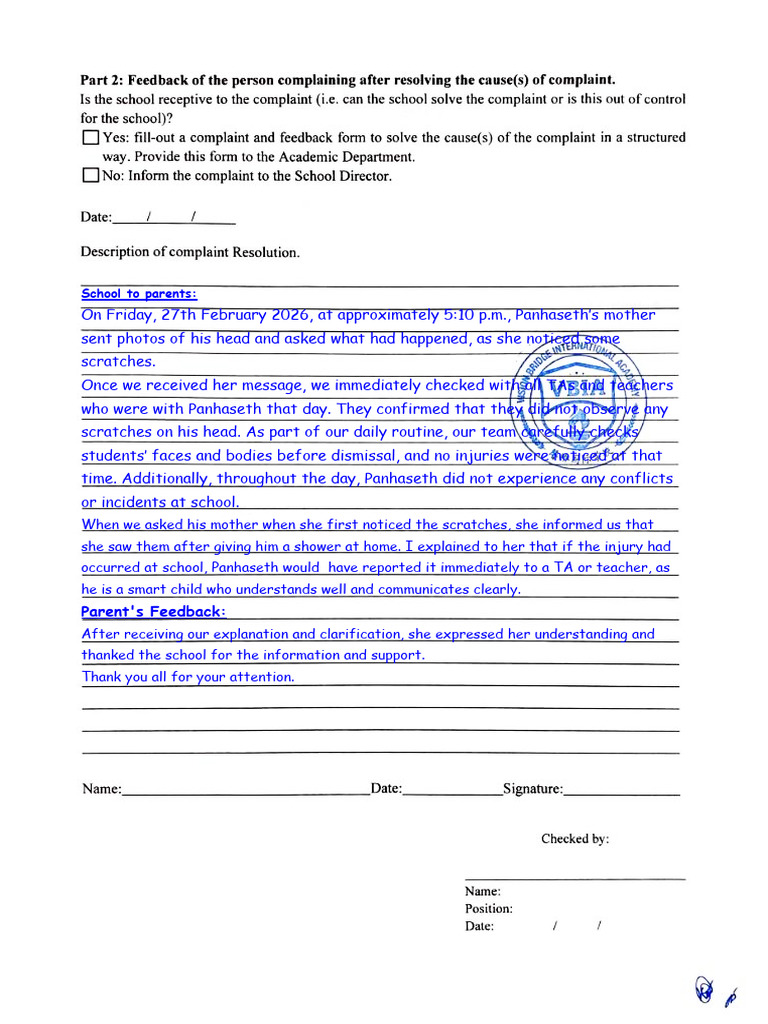 Parent's Complaint - Template-56 | PDF
