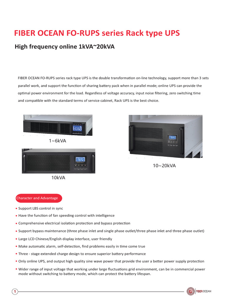 Fiber Ocean Fo-Rups Rack Mounted Ups 1-20kva | PDF | Power Supply ...