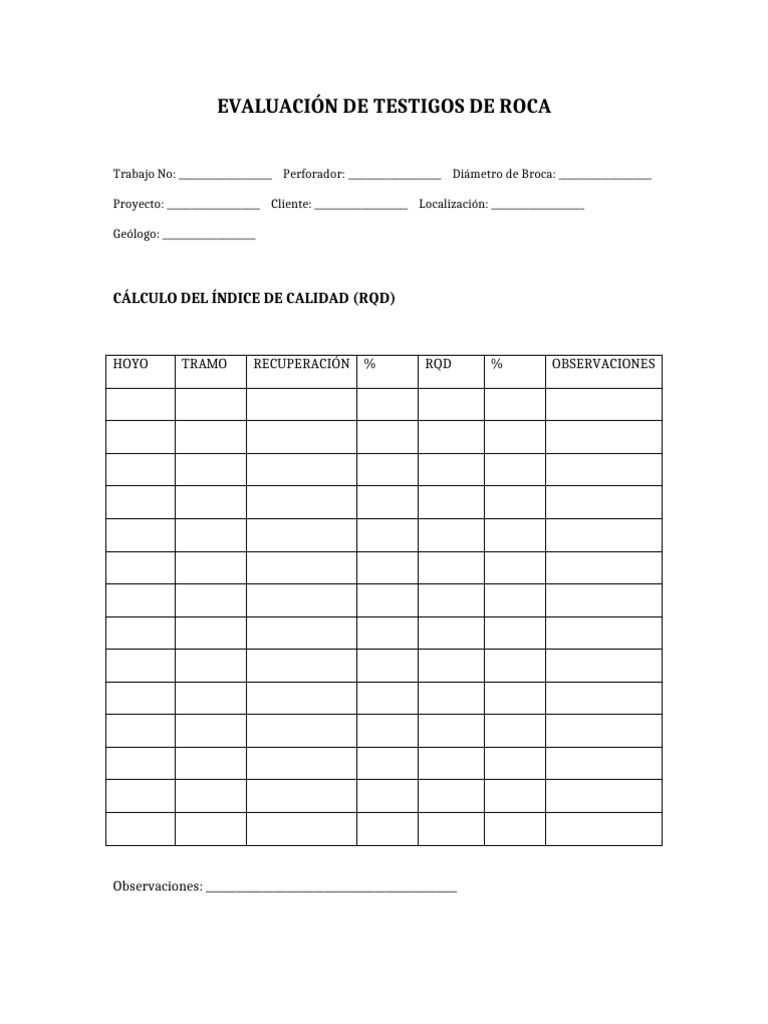 Formulario RQD | PDF