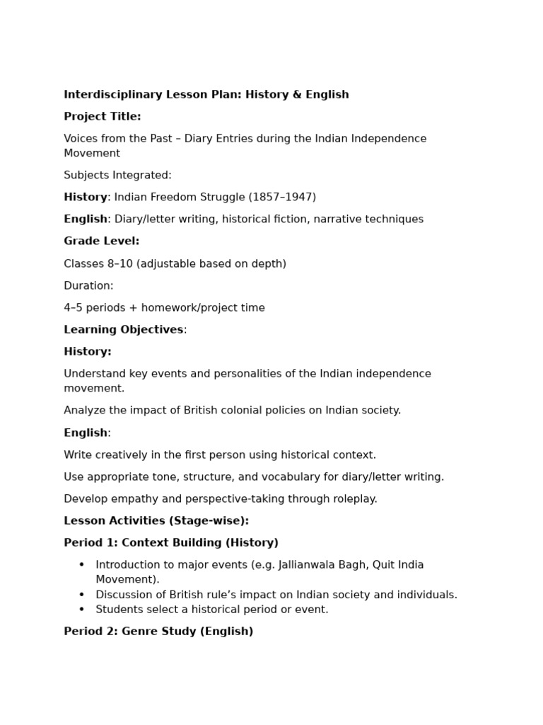 Interdisciplinary Lesson Plan | PDF