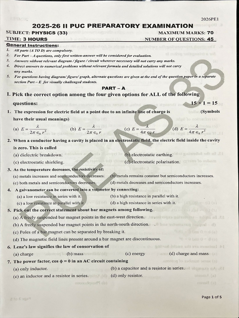 II Pu Physics Preparatory-1 | PDF