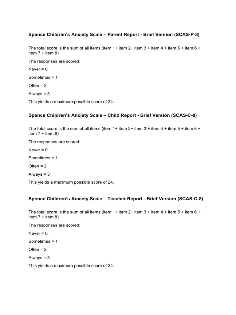 Brief SCAS Scoring | PDF