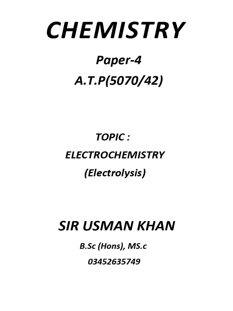 Electro Chemistry Electrolysis | PDF