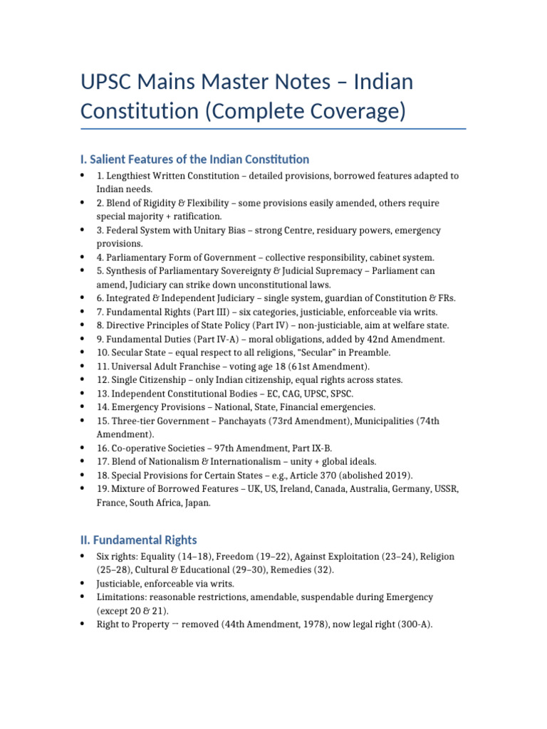 UPSC Indian Constitution Master Notes | PDF