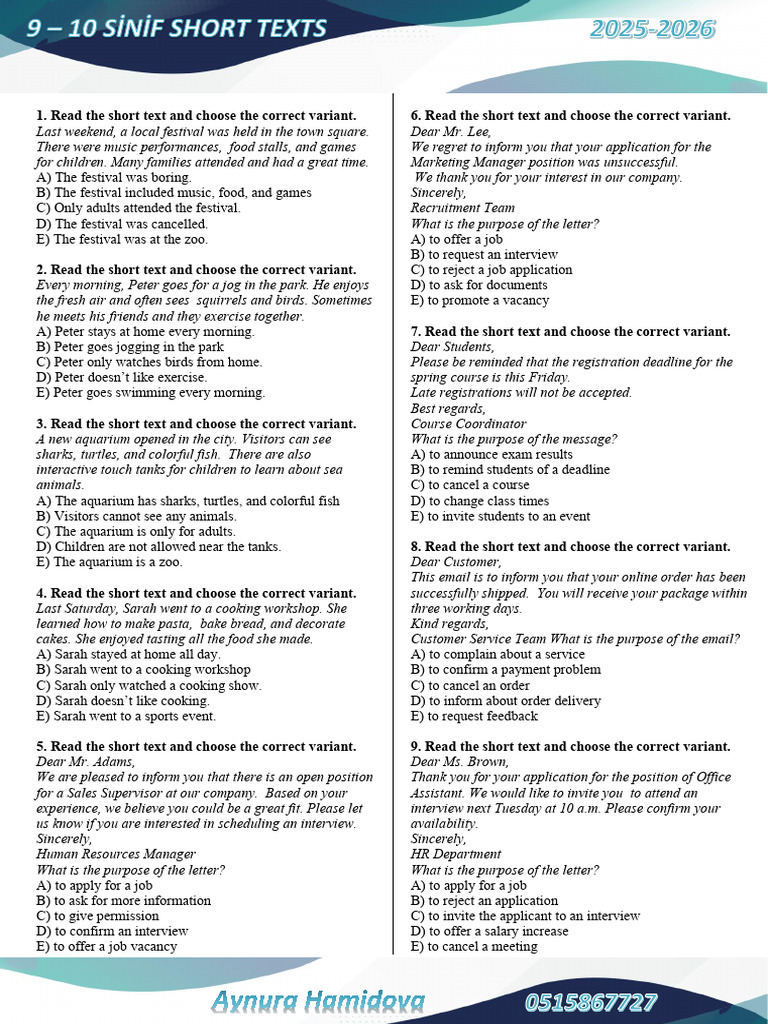 Short Text 1 New 9-10 Sinif | PDF | Movie Theater | Coffeehouse