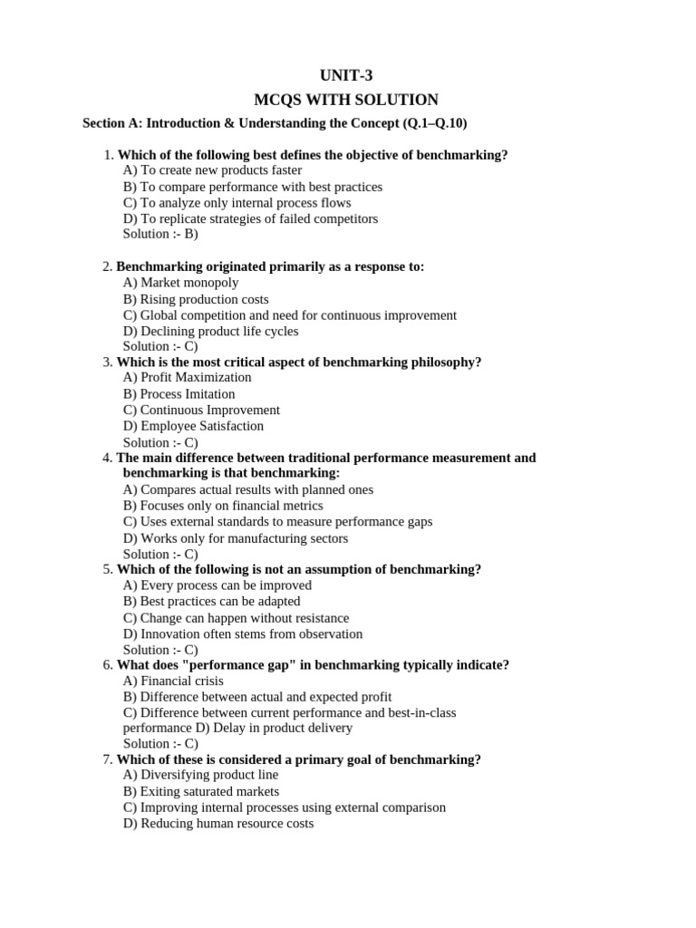 Unit-3 MCQS | PDF | Benchmarking | Performance Indicator