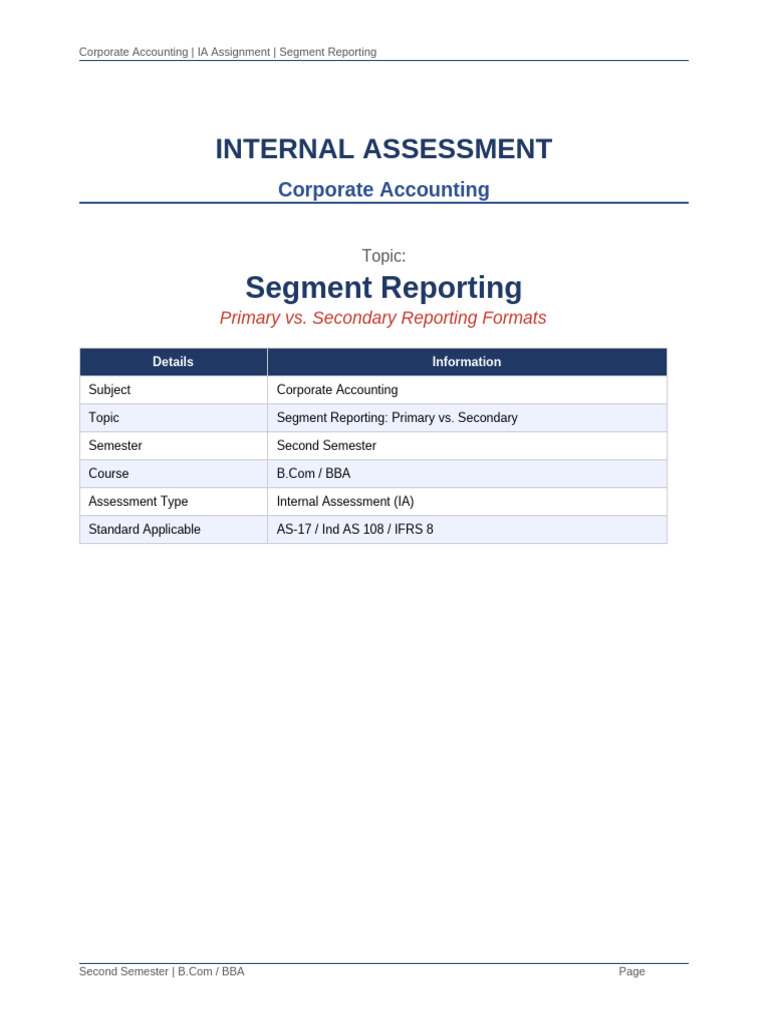 Segment Reporting IA Assignment | PDF