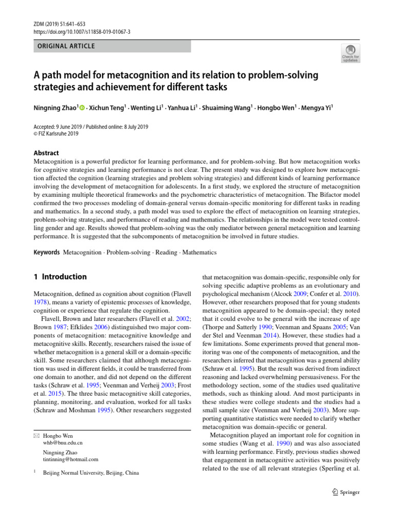 Zhao Et Al. - 2019 - A Path Model For Metacognition and Its Relation To ...