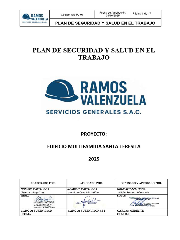 Sg-pl-01 Plan de Seguridad y Salud en El Trabajo | PDF
