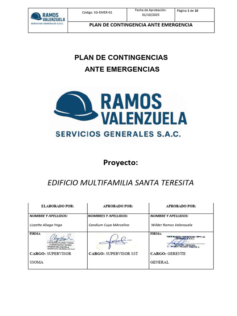 Plan de Emergencia Ante Contingencia v.00 | PDF | Bombero | Gestión de ...