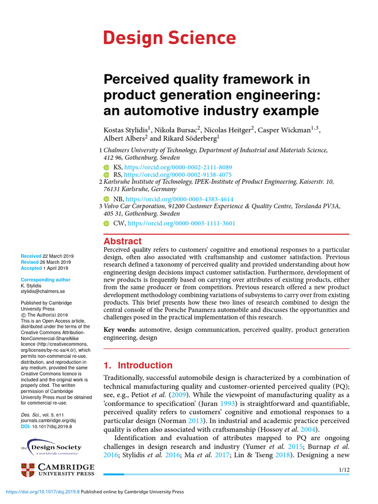 Perceived Quality Framework in Product Generation Engineering An ...