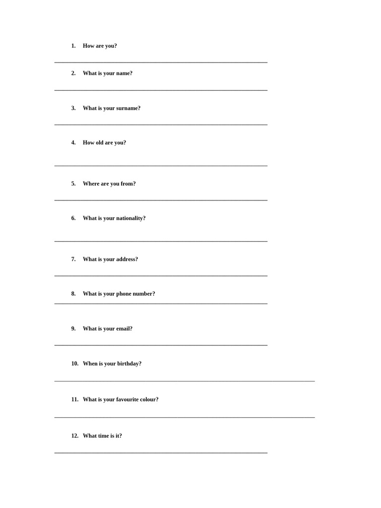 How Are You Personal Identification Worksheet | PDF