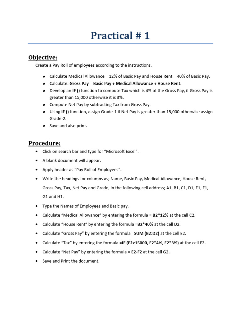 XI Excel Practical | PDF