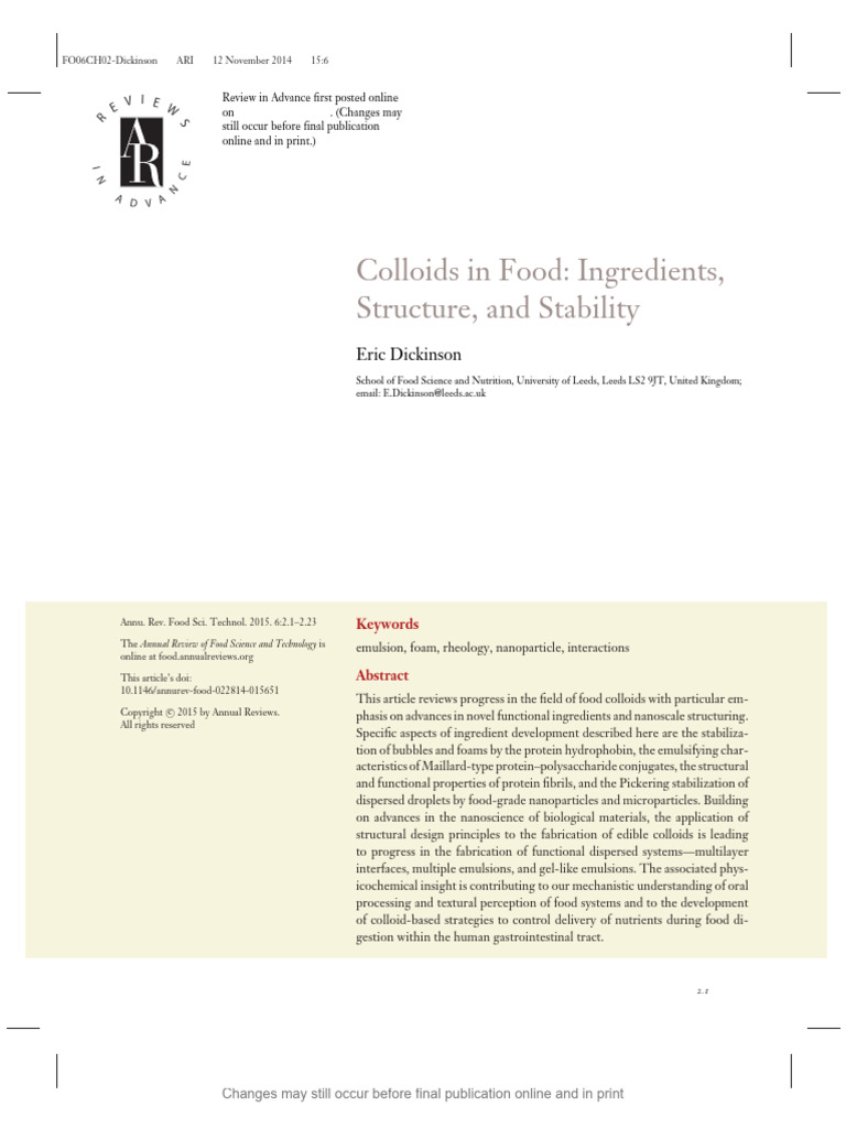 Colloids in Food Ingredients, Structure, and Stability Dickinson | PDF ...