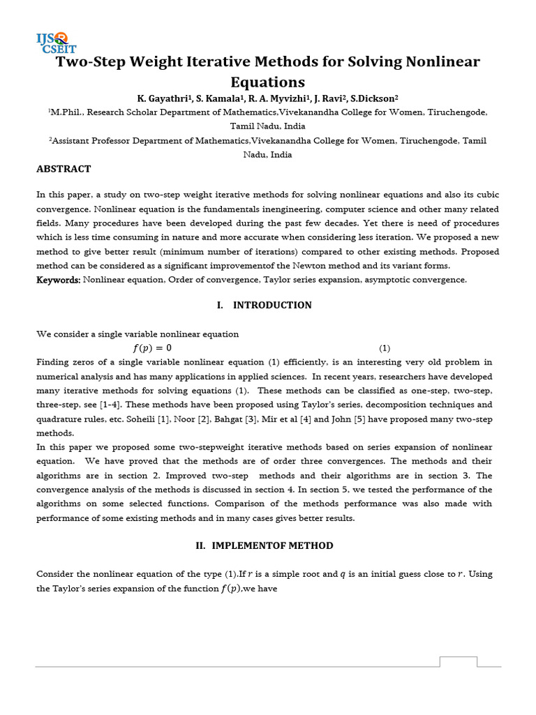 Two-Step Weight Iterative Methods For Solving Nonlinear Equations | PDF ...