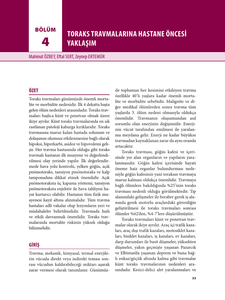 Toraks Travmalarina Hastane Oncesi Yakla | PDF