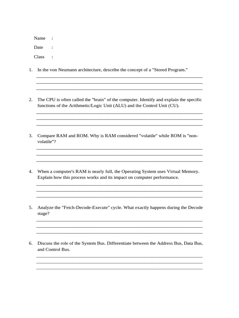 (Hardware, Software and Logic) Worksheet | PDF | Central Processing ...
