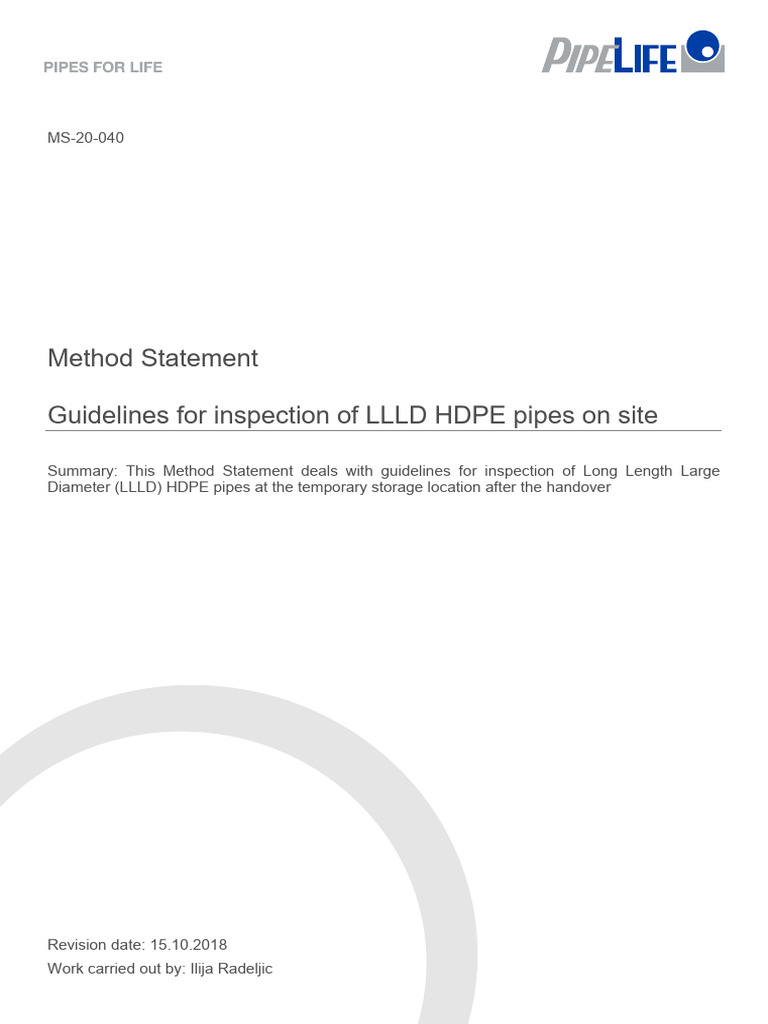 1AA0230276 - MS-20-040 Guidelines For Inspection of LLLD HDPE Pipes On ...