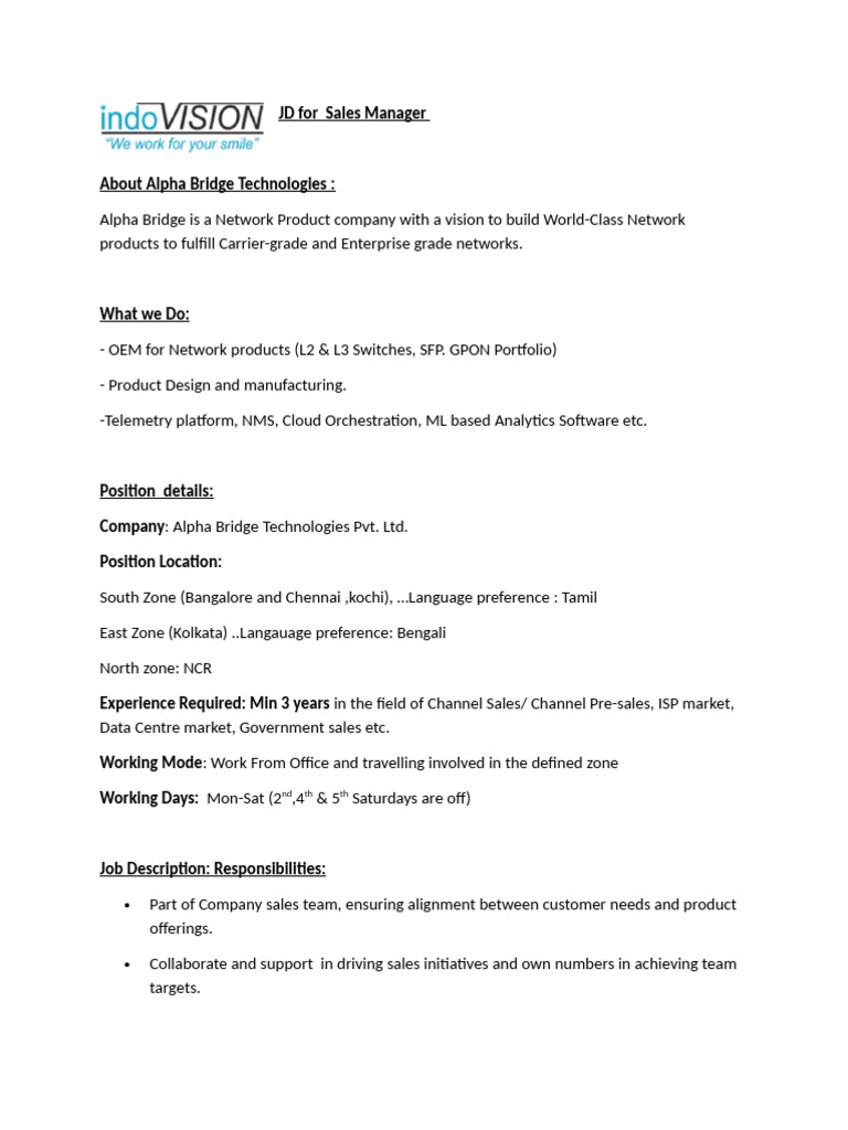 JD Sales Manager | PDF